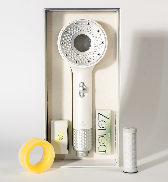Filtrační sprchová hlavice Zenea – dárkový set s ACF filtrem a aroma kroužkem pro čistší vodu, zdravější pokožku a vlasy
